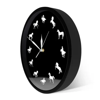 Див и свободен бягане кон домашни стенен декор часовници Каубой ездач декоративни стенни часовници минималистичен дизайн кон стенни часовници