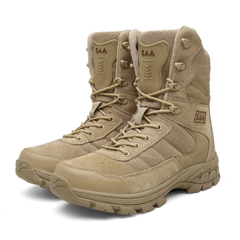 Автентични кожата на мъжете армия военни обувки черен открит боен ботильоны армия работна обувки плюс размер 39-46 тактически мъжки ботуши