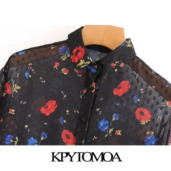 KPYTOMOA жени 2020 Секси мода цветен принт свободни винтидж блузи с дълъг ръкав видите чрез Дамски ризи Blusas шик върховете