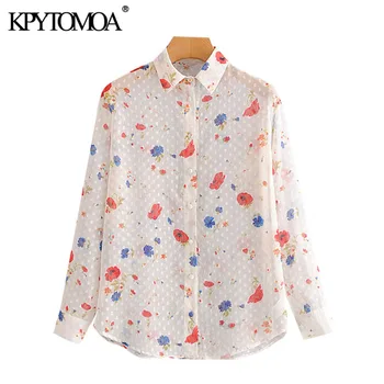 KPYTOMOA жени 2020 Секси мода цветен принт свободни винтидж блузи с дълъг ръкав видите чрез Дамски ризи Blusas шик върховете