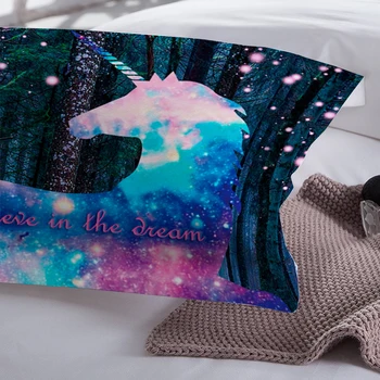 Детски луксозно спално бельо 3D Digital Dream Forest Unicorn чаршаф с наволочками Cosmic Unicorn bed Line king size едро