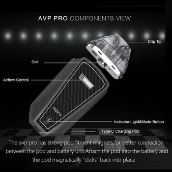 В наличност Aspire AVP Pro Kit Pod system макара работа на смени и регулируем въздушен поток с 1200mAh buit-in батерия