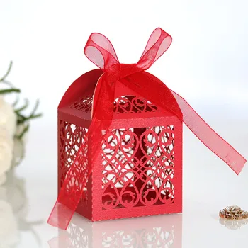 50шт лейси решетка лазерно рязане на кухи връщане полза на подаръчни кутии с шоколадови бонбони с панделка потребителски Baby Shower Сватба парти полза на орнаменти