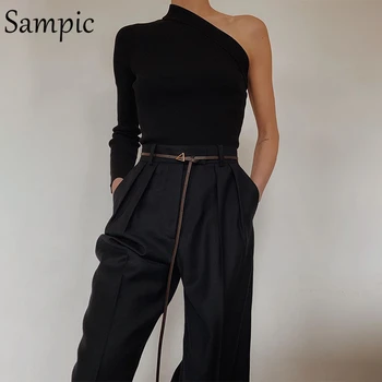 Sampic ежедневни др свободни офис дами висока талия широки панталони, Дамски панталони летни панталони черен плюс размер pantalon мода 2020