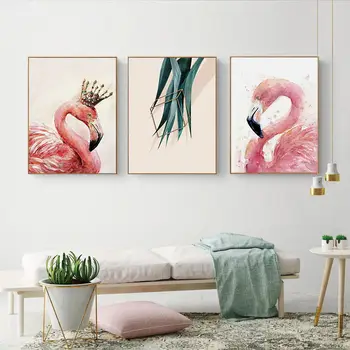 Модерен Минималистичен Домашен Любимец Фламинго С Листа, Платно Абстрактна Живопис Печат Картина На Стената Плакат Офис Home Decor A2 A3
