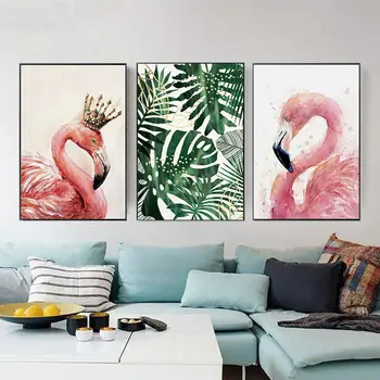 Модерен Минималистичен Домашен Любимец Фламинго С Листа, Платно Абстрактна Живопис Печат Картина На Стената Плакат Офис Home Decor A2 A3