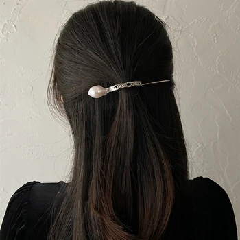 HUANZHI 2020 нов модерен ретро цвят сребрист метал геометрична Дъга Перлата на Родословни свалящ пръчка за коса, шапки и аксесоари за жени