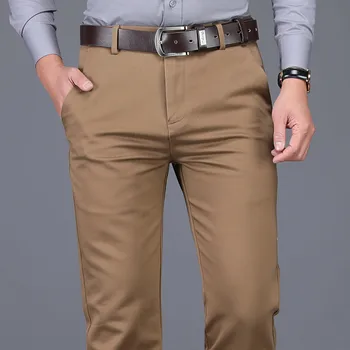 SHAN BAO Business Gentleman Slim Straight Casual Cotton Pants 2021 Spring Brand Young Men ' s Pure Color Pants Khaki Black Coffee