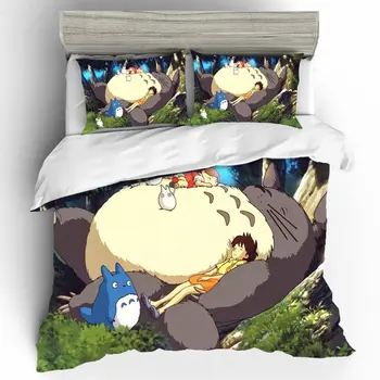 King Size Parure De Lit Enfant Cartoon Totoro Комплект Спално Бельо Parure De Lit 2 Personnes Комплект Спално Бельо Luxury Conforter Sheet Set
