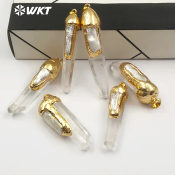 WT-P1429 WKT класически естествен кварцов кристал прозрачни перли златни дами Чар колие с висулка, подаръчни аксесоари