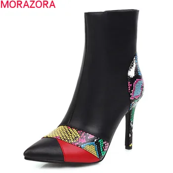 MORAZORA 2020 нов пристигане дамски модни ботуши секси високи токчета с остър нос дамски обувки есен зима смесени цветове ботильоны