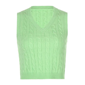 IAMHOTTY Solid Twist вязаный пуловер, жилетка дамски есенна мода чист стил Y2K естетически crop top еластичен корейски стил на облекло