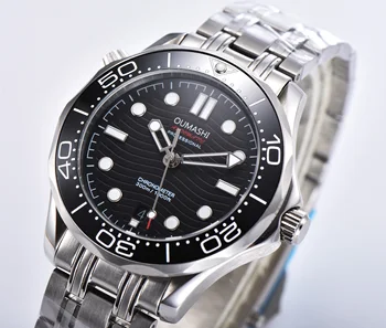 42 мм мъжки автоматично механичен часовник черен 007 керамични bezel сапфирен кристал светещи водоустойчив мъжки часовник