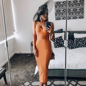 Deer Lady Ленти Dresses 2020 Vestidos Plus Size Midi Orange Ленти Dress Bodycon Celebrity Club Dress Едро