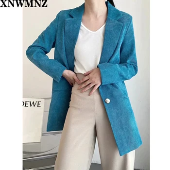 XNWMNZ Za Fashion Autumn Women Solid Blazers Jackets Work Office Lady Suit Slim Single button Business Female chic Blazer Coat