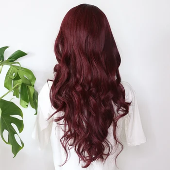 Сивир червена перука-устойчиви синтетични на невидимата кожа + дантела перука 26 инча с естествена коса на дълги къдрави перуки за черни жени
