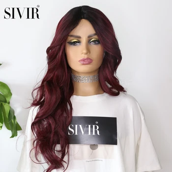 Сивир червена перука-устойчиви синтетични на невидимата кожа + дантела перука 26 инча с естествена коса на дълги къдрави перуки за черни жени