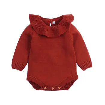 Младенческие децата Baby Boy Girl зимни дрехи вязаный гащеризон пристрастие отложной яка мек пуловер съоръжения