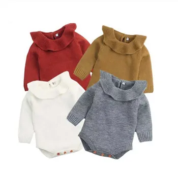 Младенческие децата Baby Boy Girl зимни дрехи вязаный гащеризон пристрастие отложной яка мек пуловер съоръжения