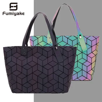 Дамски чанти геометрия чанти Чанти с пайети огледало прости сгъваеми чанти за рамо светещи чанти холограма bolsa feminina 2019 Нова