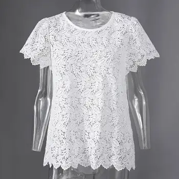 2021 Мода Дантела, Бродерия Летни Блузи Celmia Жени Елегантна Бяла Блуза С Къс Ръкав Секси Выдалбливают Дамски Ризи Плюс Размер