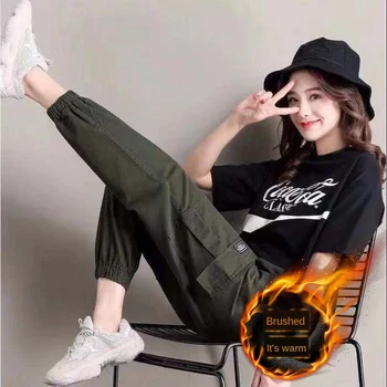 2020 есен нови дамски ежедневни панталони корейската версия на марката Tide тела свободни еластични панталони с принтом зреещи черен