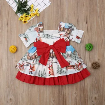 Lioraitiin 2-5 години на Коледа бебе момче момиче Туту рокля на Принцеса червен лък партия печат Дядо рокля, Бебешки дрехи за Коледа