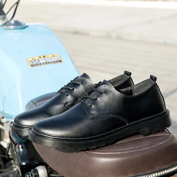48 код ежедневно стрийт фешън мъжки кожени обувки, британски стил черна проста мъжки обувки, студентите с кръгла глава кожени обувки