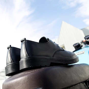 48 код ежедневно стрийт фешън мъжки кожени обувки, британски стил черна проста мъжки обувки, студентите с кръгла глава кожени обувки
