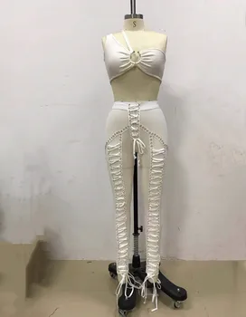 2020 new fashion sexy women ' s white set one-shoulder-top & tpencil pants 2 two-piece club celebrity party Bodycon pants set
