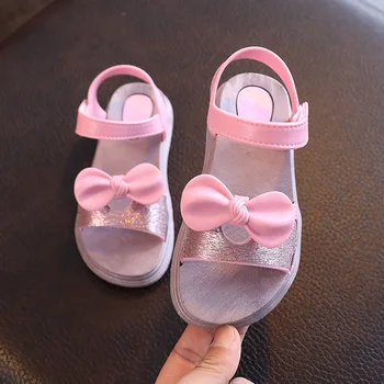 Детски сандали момичета Принцеса обувки новата мода папийонка дишащ външен чорап начално училище сандали плаж нескользящие за деца Обувки