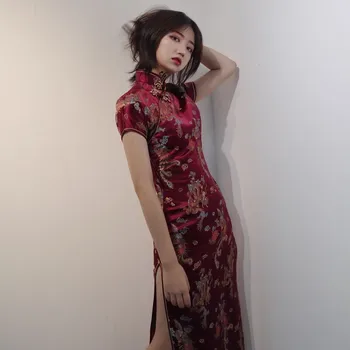 Китайски стил Qipao Sexy Women Plus Size Рокли Vintage Classic Chinese Dress Dragon And Phoenix Long Vestidos 4XL 5XL 6XL