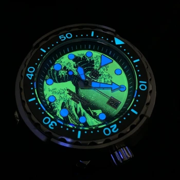 STEELDIVE Diver Гледайте 3D Printing Full Luminous Kanagawa Сърфирах Dial NH35 автоматични механични мъжки часовник Сапфировая дата