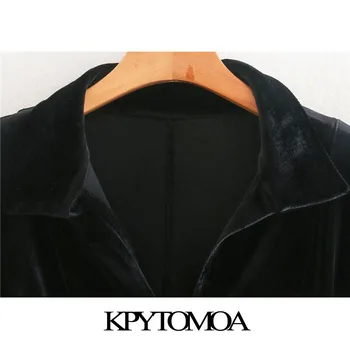 KPYTOMOA Women 2020 Fashion Black Velvet Fitted Mini Shirt Dress Vintage V образно деколте с дълъг ръкав дамски рокли Vestidos Mujer