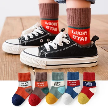 5 двойки / лот Детски чорапи мек дишащ памук Есен Зима Детски чорапи за момичета новородено карикатура момче момче чорапи за деца