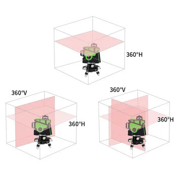 12 линии 3D зелен лазер ниво самовыравнивающийся 360 градуса хоризонтална и вертикална напречна линия на Зелена Лазерна линия с штативной батерия
