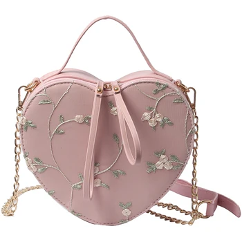 2020 лятна нова сердцевидная чанта качествена изкуствена кожа дамски дизайнерска чанта Завързана цвете Мъкна Chain рамото Messenger bag