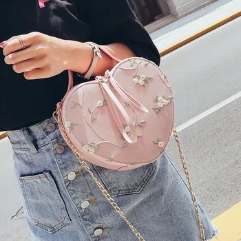 2020 лятна нова сердцевидная чанта качествена изкуствена кожа дамски дизайнерска чанта Завързана цвете Мъкна Chain рамото Messenger bag