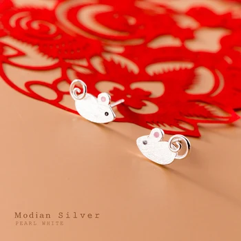 Модиан истинско сребро 925 матиран сладко малко мишката обеци за жени анти алергични ухото шипове изискани бижута деца подарък