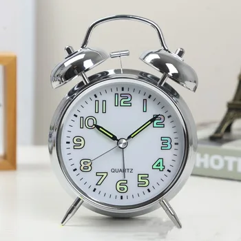 4-инчов метален alarm clock реколта светещи Настолни часовници Начало нощно шкафче тъпо механизъм Хронометър студент сутрин изгрява часовници