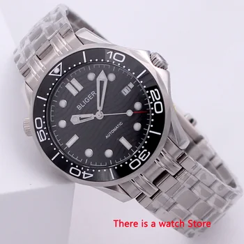 Bliger 41 mm автоматичен мъжки часовник верижка от неръждаема стомана, сапфирен кристал, светещи водоустойчив календар Механични ръчни часовници мъжки