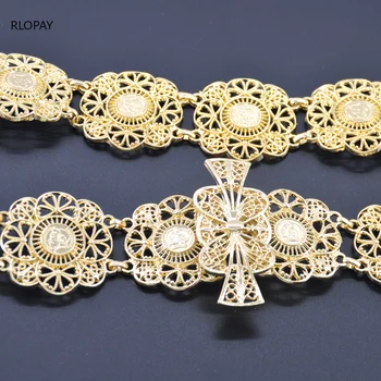 Разкошен златен цветен дизайн жените рокля верига колан френска монета на кралската сватба бижута колани за жени