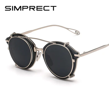 SIMPRECT steampunk слънчеви очила Жени 2021 пънк кръгли слънчеви очила за мъже с флип капак ретро слънчеви очила за мъже реколта Zonnebril Dames