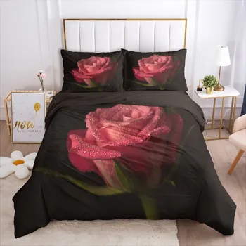 Комплекти легла 3D Flowers Design Duvet/Quilt Cover Sets Comforter Covers Pillow Shams 173*230 230*230 265*230 черни легла