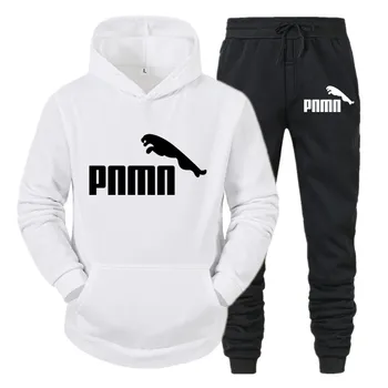 Нов спортен костюм мъжки комплекти PNMN печат с качулка качулки набор от руно блузи, спортно облекло набор от спортни панталони, блузи, Мъжки, 2 бр комплект