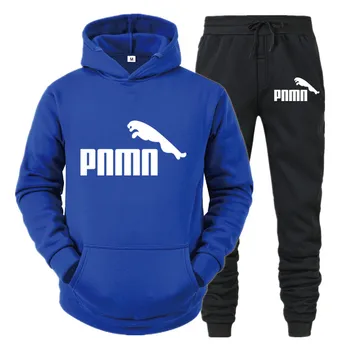 Нов спортен костюм мъжки комплекти PNMN печат с качулка качулки набор от руно блузи, спортно облекло набор от спортни панталони, блузи, Мъжки, 2 бр комплект