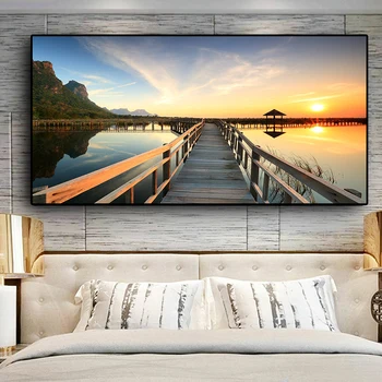 Залези мост дървена езерото пейзаж плакати и щампи платно Живопис Куадрос скандинавски стенно изкуство картина за хола