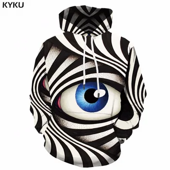 KYKU Eye Hoodie мъже в черно-бяло, 3d качулки кошмарен печатни hoody с качулка готически аниме дрехи Мъжки ежедневни зима