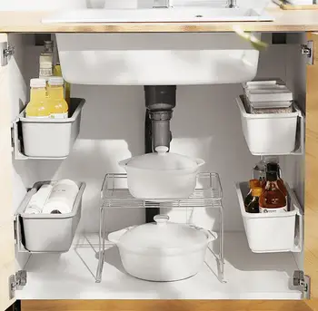 2 бр. стенен кухня кутия за съхранение на багажник полк шкаф за хладилник организатор Push-pull шкаф за съхранение на рафт кухня организатор