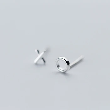 MloveAcc 925 сребро мода красиви асиметрични буквите X O обеци-карамфил за жени, Момичета сребърни бижута